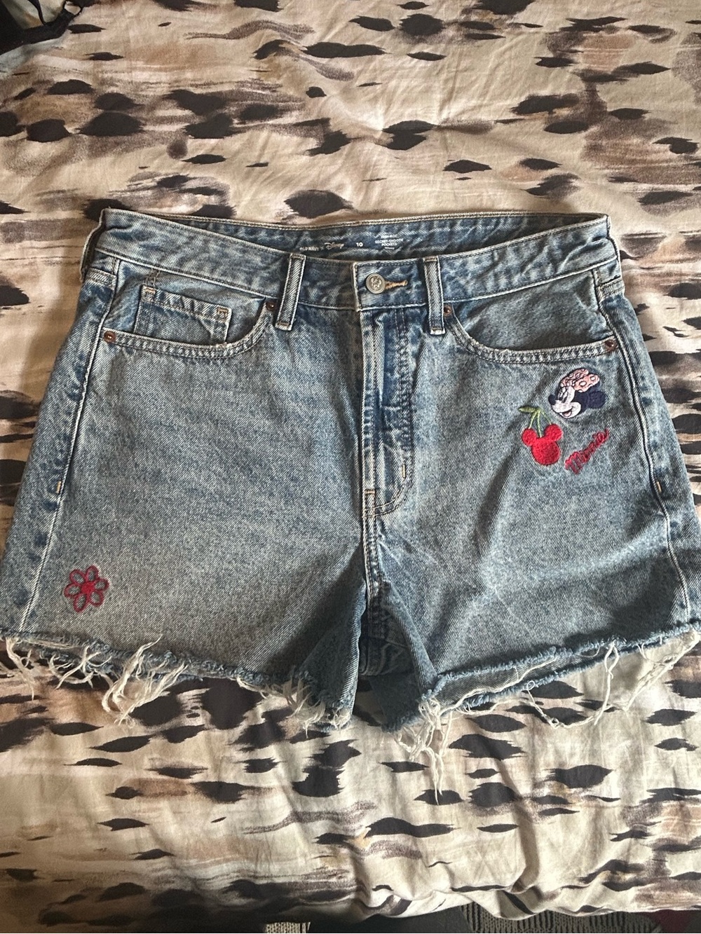 Old Navy X Disney Light Blue Denim High-Rise Embroidered Jean Shorts
